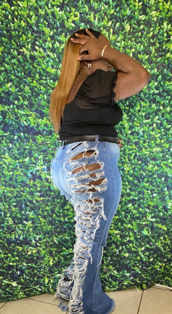 CASEY FLARE LEG DISTRESSED JEANS