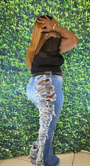 CASEY FLARE LEG DISTRESSED JEANS