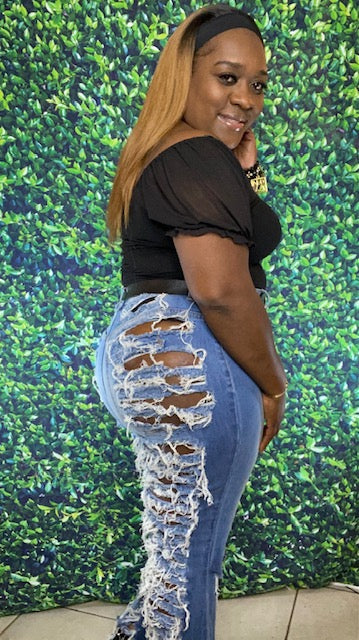 CASEY FLARE LEG DISTRESSED JEANS